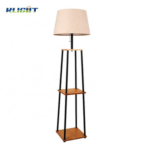 Modern decoration floor lamp with natural wood Stand and fabric shade adjustable height