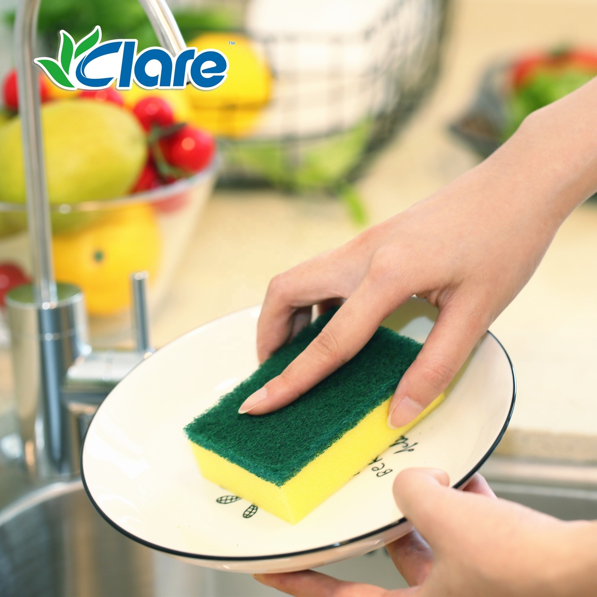 Wholesale Custom Rectangle Scourer Sponge Bulk Household Kitchen Cleaning Pads Made Polyester PU Sponge Rectangle