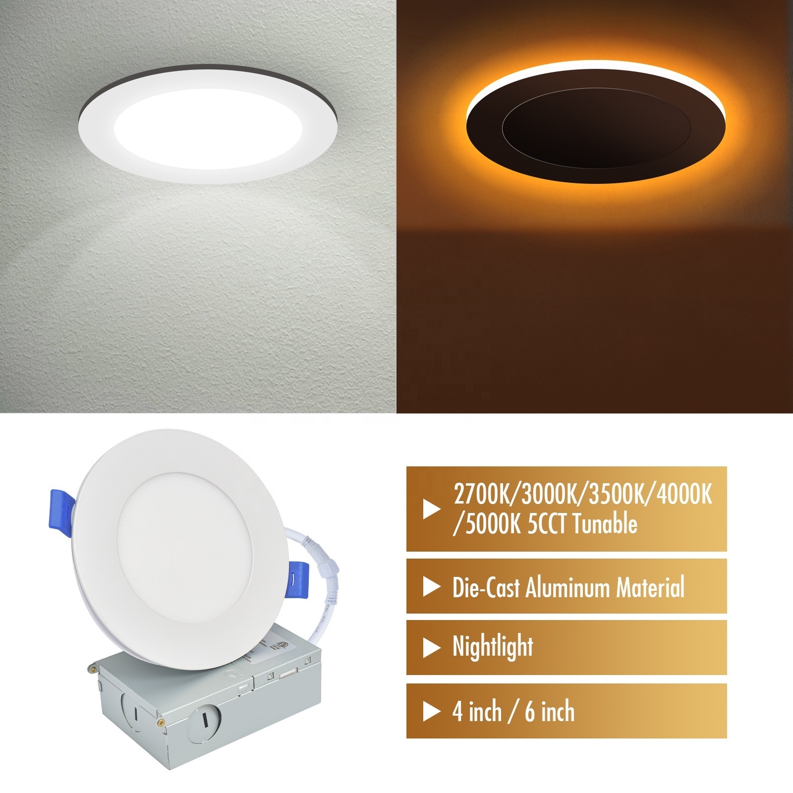 6 pack  Down light 4'' 6CT Led Recessed Night Light Dimmable Downlight With Color Changing