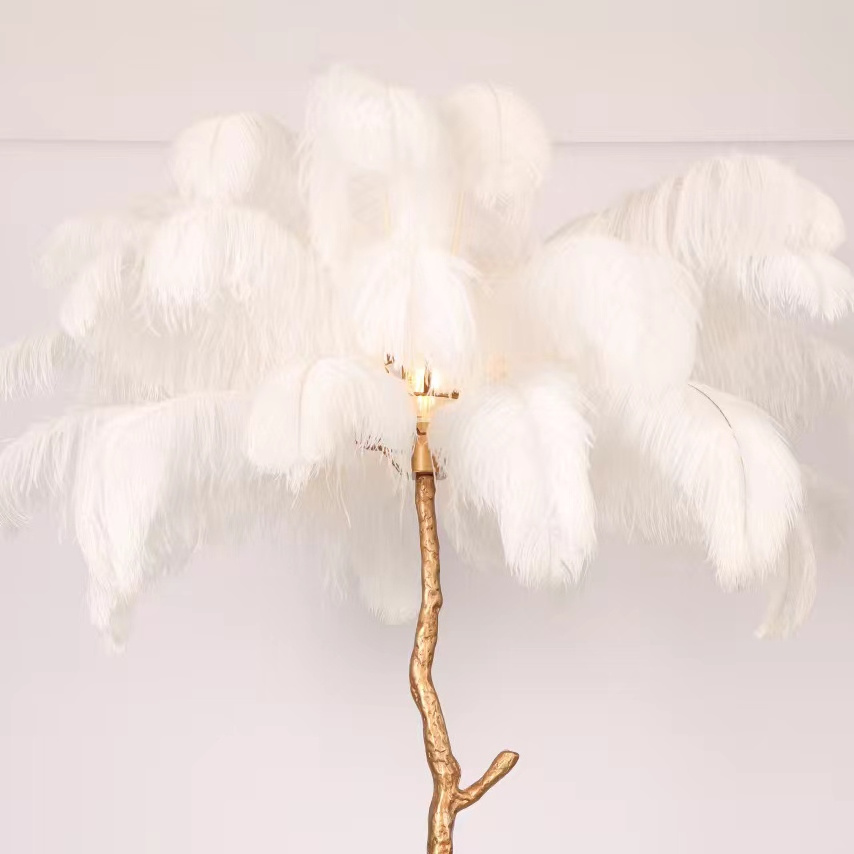 Feather Floor Lamp Modern Copper Luxury Decoration Ostrich Tree Stand Feather Large Led Floor Lamp