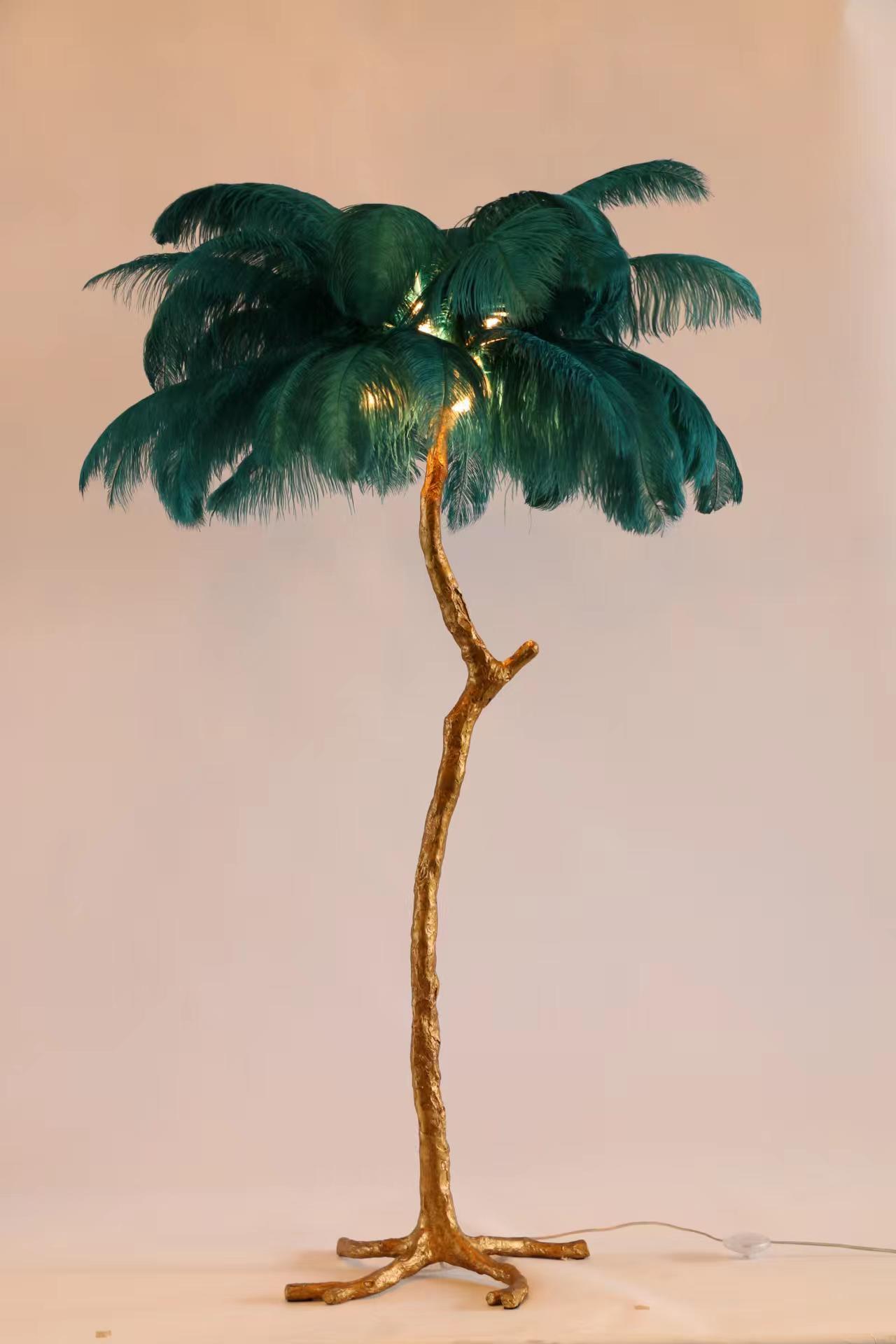 Feather Floor Lamp Modern Copper Luxury Decoration Ostrich Tree Stand Feather Large Led Floor Lamp