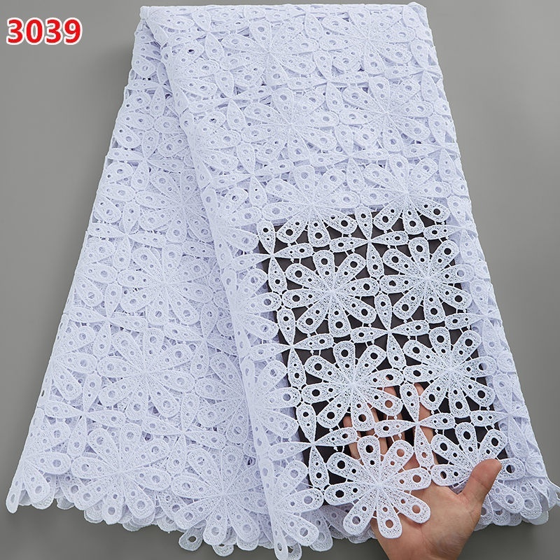 3039 Wholesale Pure White New Designs African High Quality Cord Guipure Lace  Nigeria Lace Fabric For Lady's Wedding Dress