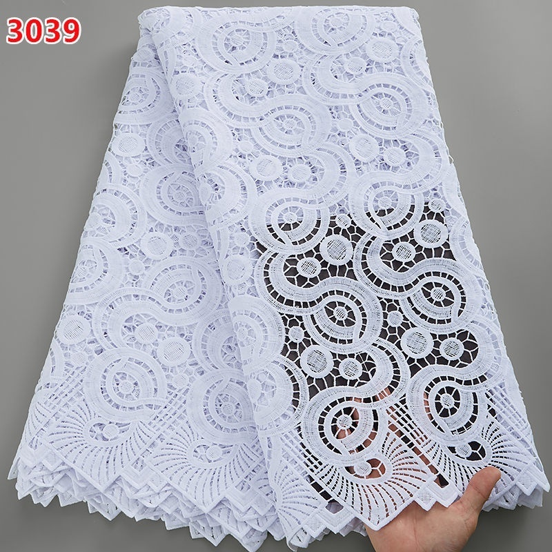 3039 Wholesale Pure White New Designs African High Quality Cord Guipure Lace  Nigeria Lace Fabric For Lady's Wedding Dress