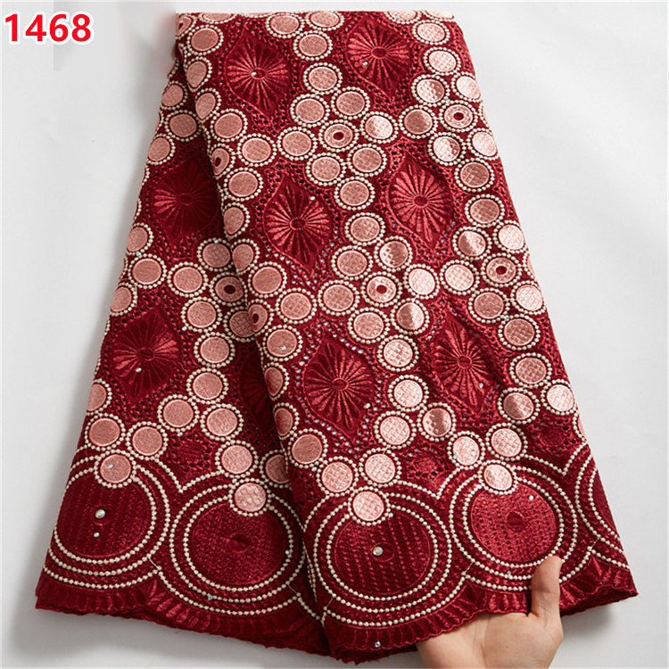 1468 Wholesale African Swiss Voile Lace In Switzerland Rose Red Dry Lace Embroidery Plain Cotton Lace Fabrics For Wedding Dress