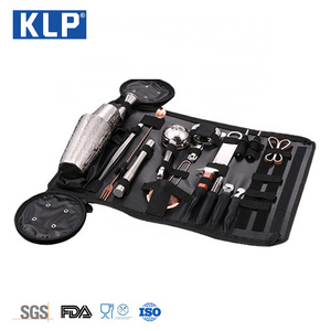 KLP Custom 304 Stainless Steel Cocktail Bartender Kit and Waterproof PVC Bag Bartender Tool Kit Home Bar Set  bar accessory