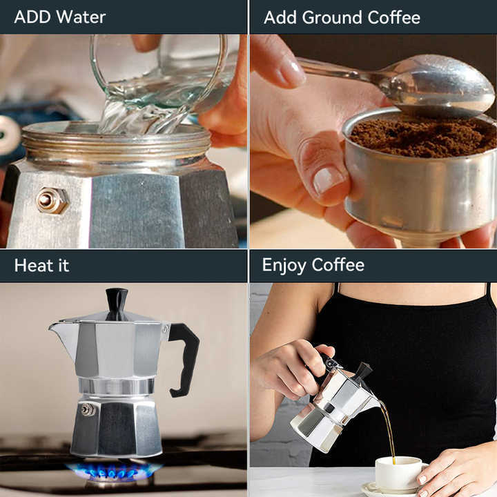 2023 Aluminum Italian Stovetop Induction Coffee Filter Percolator Espresso Coffee Pot Moka Pot Coffee Maker