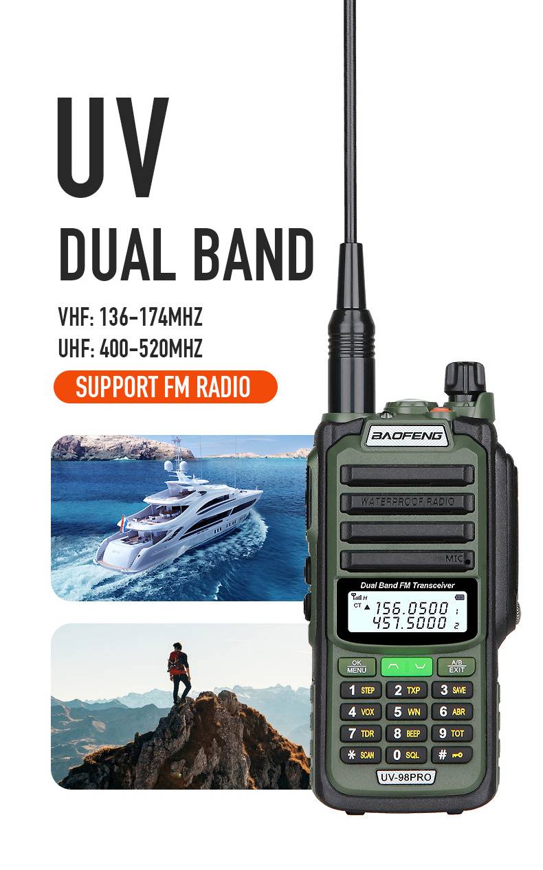 Original Baofeng UV-98 Pro 2022 New IP68 Waterproof Long Range Dual Band UHF VHF UV-98 Pro High Power Walkie Talkie 8 Mile