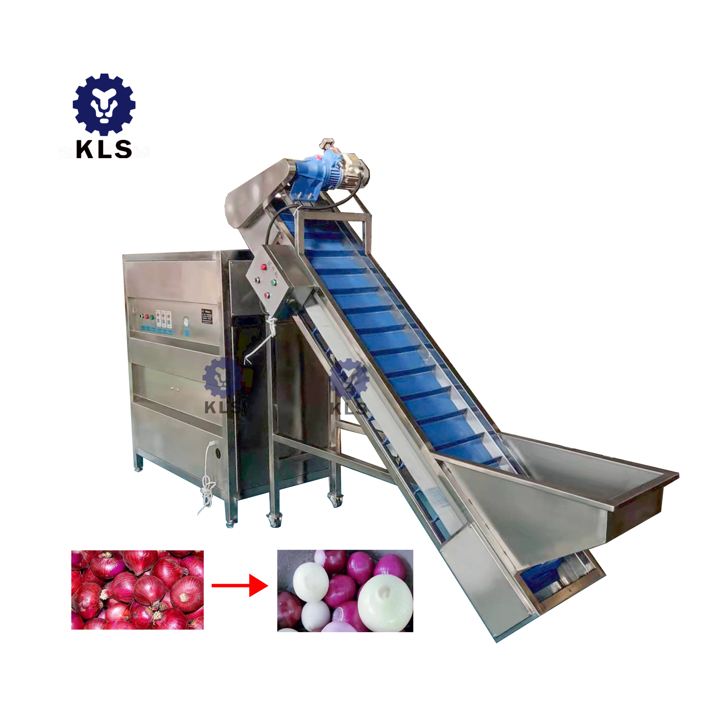 KLS Automatic Onion Processing Line Slicing Chopper Machine Onion Root Cutting Machine Onion Peeling Machine