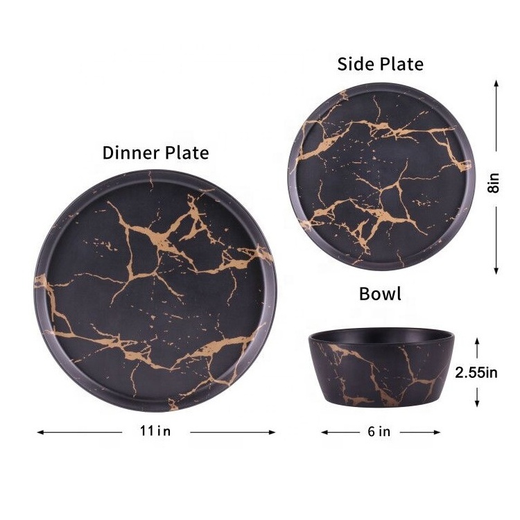 Set of 12 PCS Dinnerware Set Marble Print Custom Melamine Dinner Set