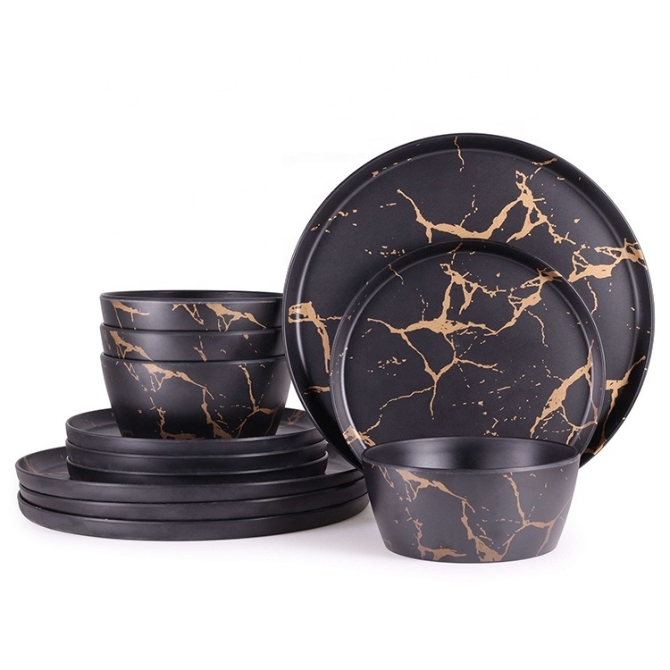 Set of 12 PCS Dinnerware Set Marble Print Custom Melamine Dinner Set