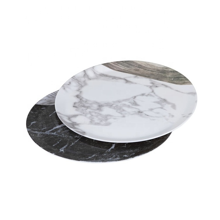 Food Grade Custom Logo Print Marble Design Plastic Restaurant Dinnerware Melamine Plate Dishes