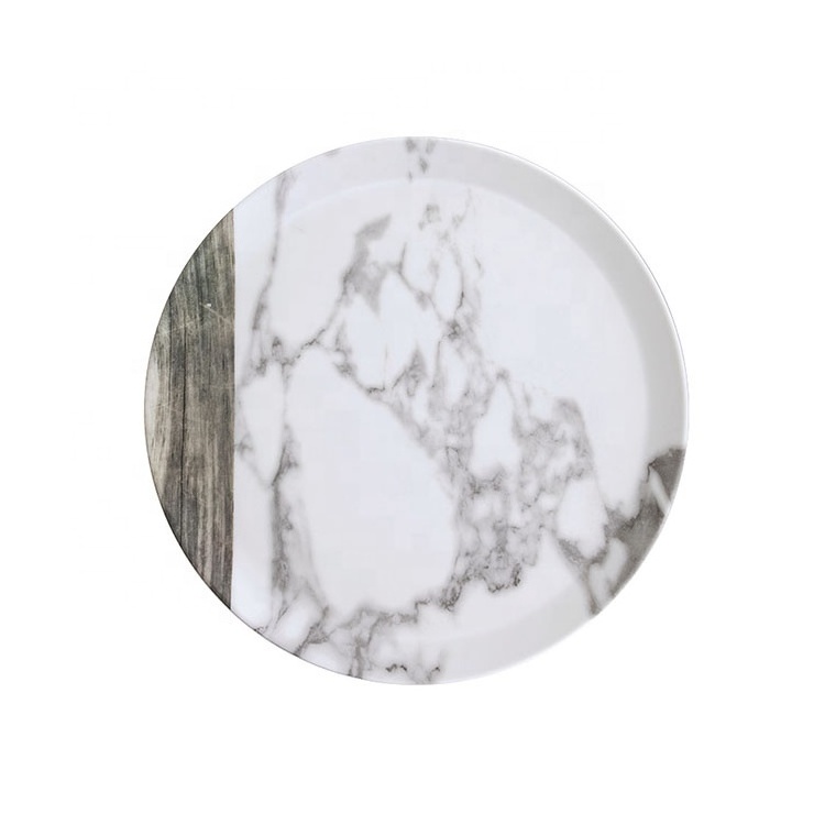 Food Grade Custom Logo Print Marble Design Plastic Restaurant Dinnerware Melamine Plate Dishes