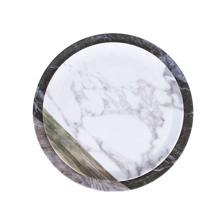 Food Grade Custom Logo Print Marble Design Plastic Restaurant Dinnerware Melamine Plate Dishes