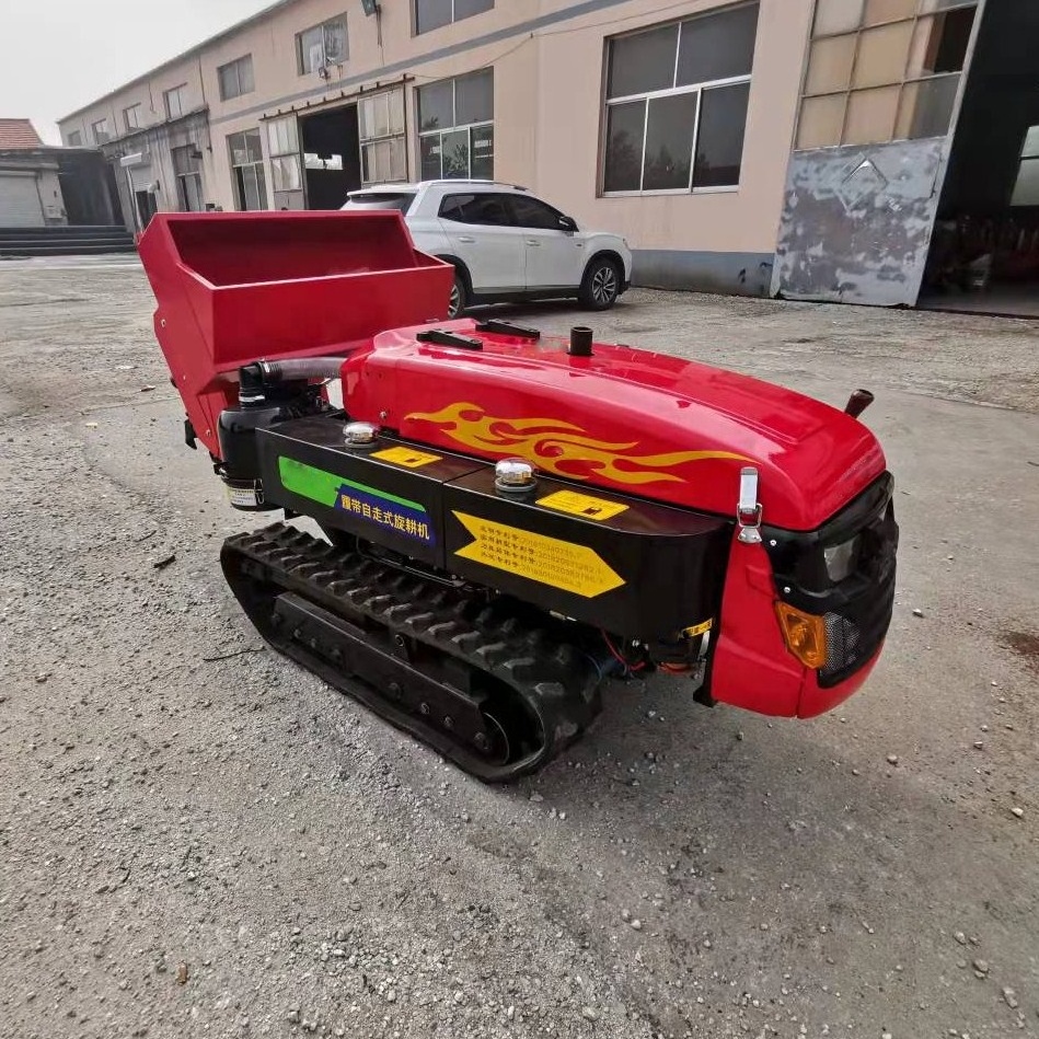 36hp orchard remote control small mini crawler tractor garden management machine with rotary tiller and lawn mower