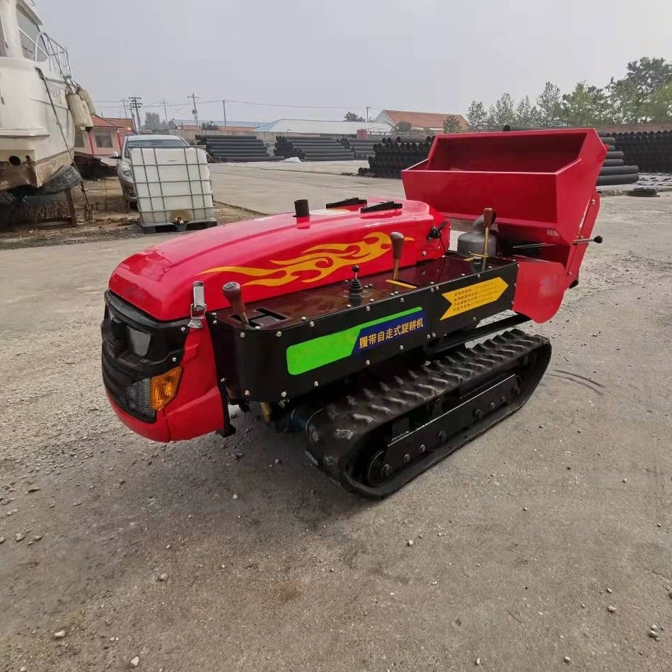 36hp orchard remote control small mini crawler tractor garden management machine with rotary tiller and lawn mower