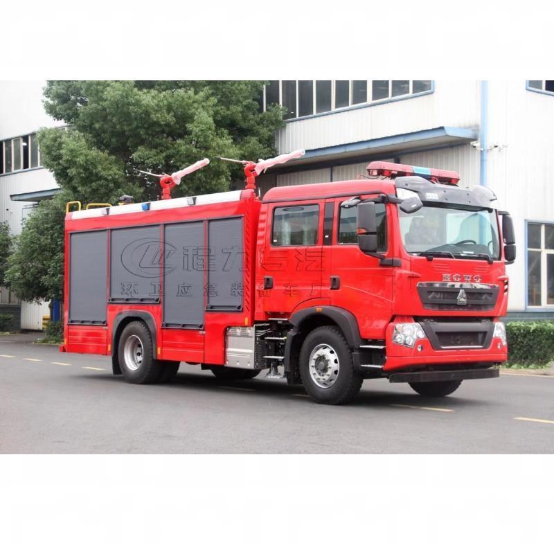 Factory price of HTC HOWO 6t dry powder foam combined fire truck