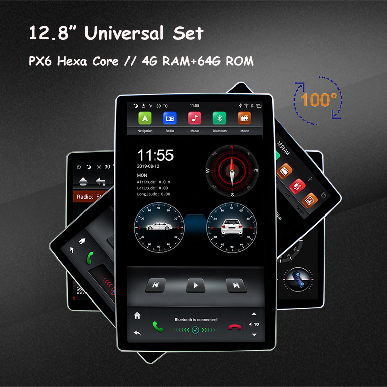 KD-12501 Universal Car DVD Player 12.8 Inch Touch Screen Monitor PX6 Android 9.0 GPS Navigation Auto Car Black Box