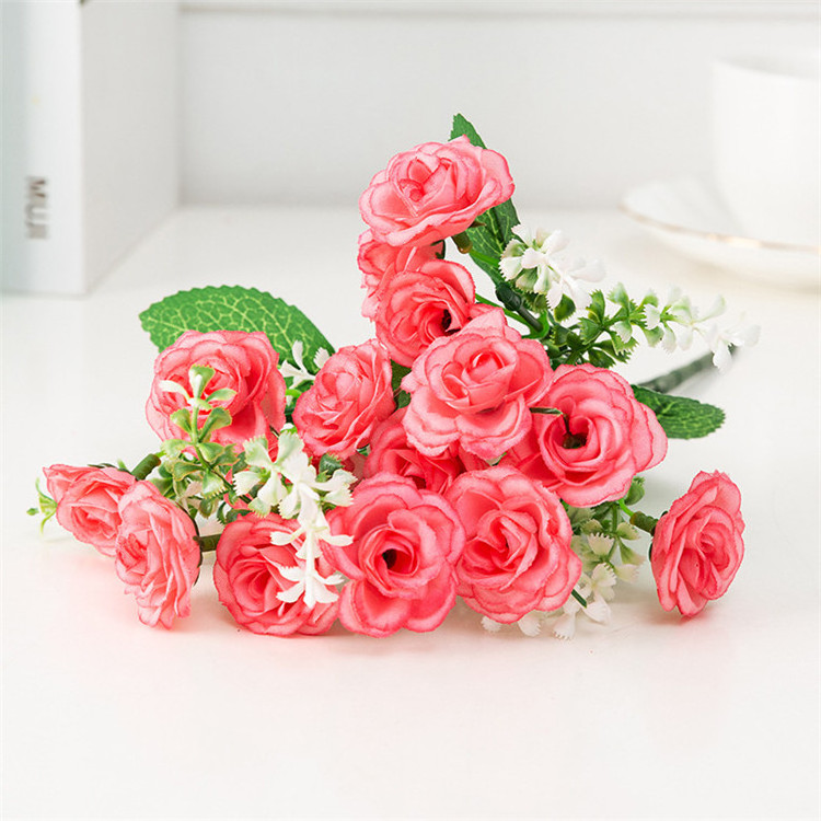 Hot Sell 29cm 15 Head Small Rose Bouquet Wedding Bridal Bouquet Flower Artificial Silk  Red Azalea Home Decoration