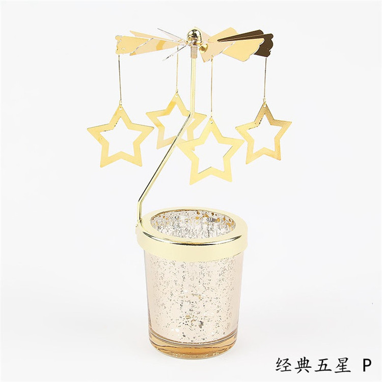 Creative Rotating Candle Holder Carousel Metal Glass  Tealight Candlestick Holder Aromatherapy Ornament