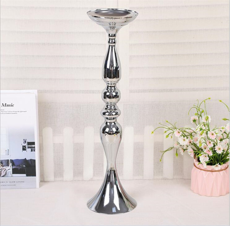 Gold Candle Holder Metal Flower Vase Candlestick Pillar For Wedding Props Table Centerpiece Decor