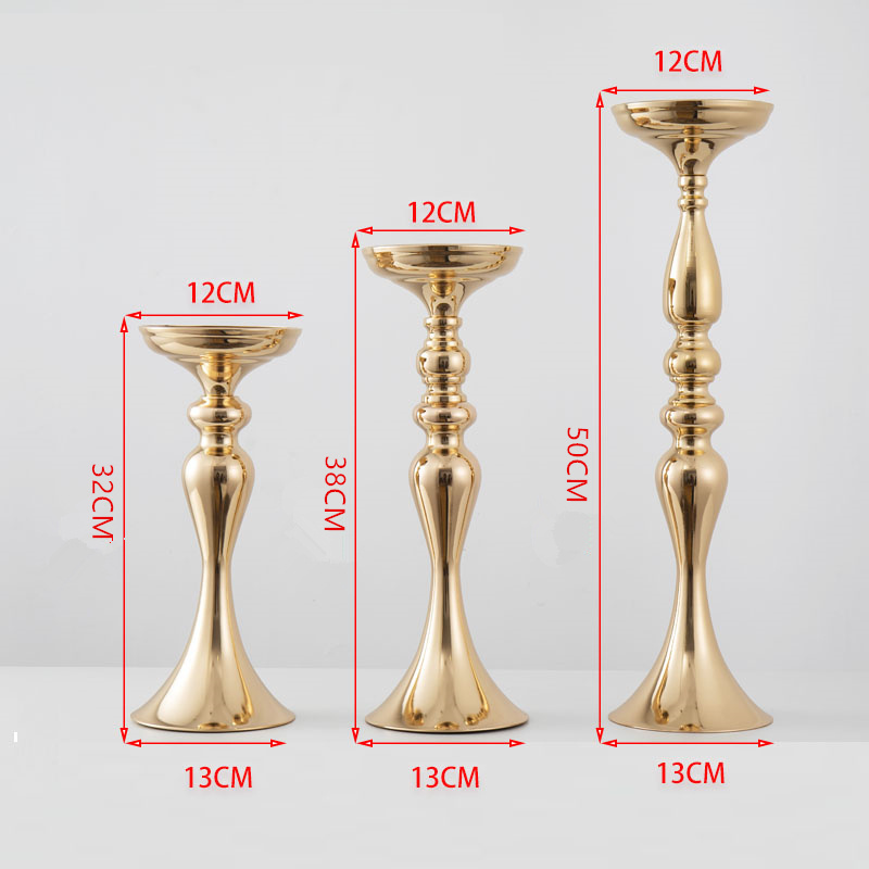 Gold Candle Holder Metal Flower Vase Candlestick Pillar For Wedding Props Table Centerpiece Decor