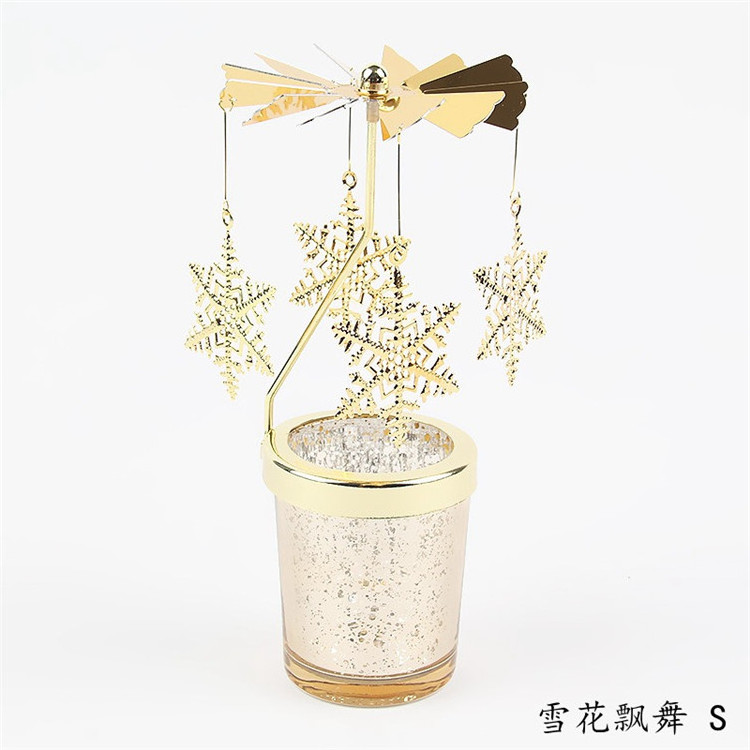 Creative Rotating Candle Holder Carousel Metal Glass  Tealight Candlestick Holder Aromatherapy Ornament