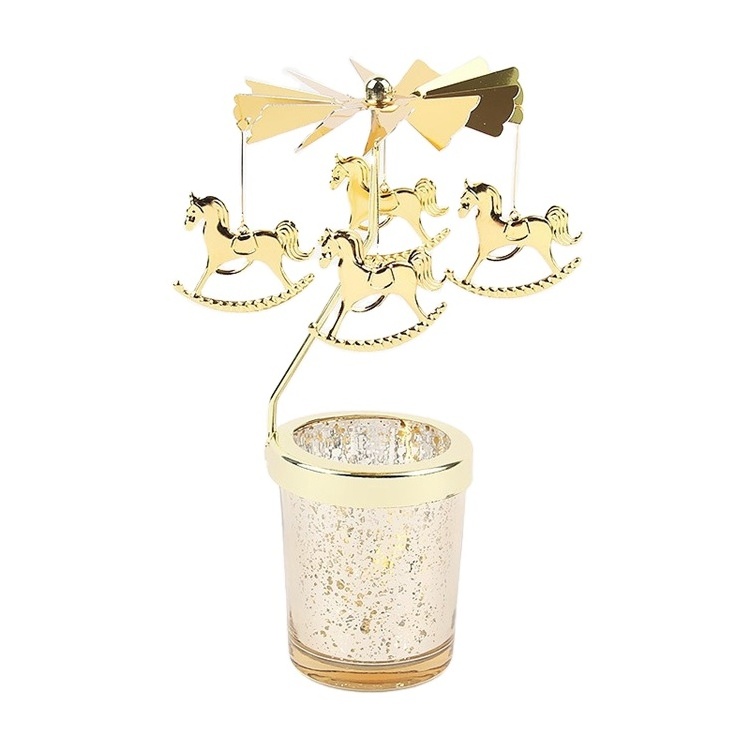 Creative Rotating Candle Holder Carousel Metal Glass  Tealight Candlestick Holder Aromatherapy Ornament