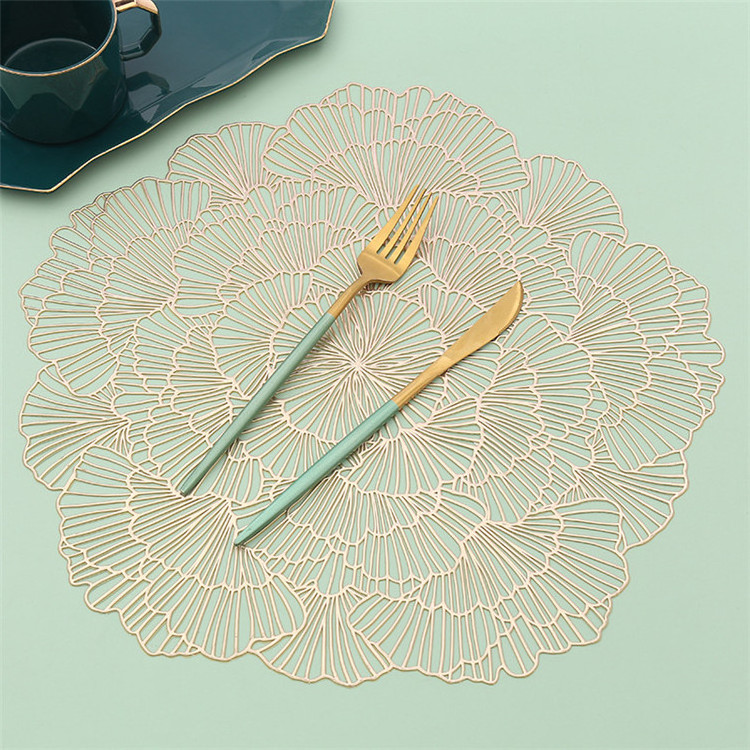 Wholesale Pvc Heat-Resistant Rose Gilding Table Placemat 38cm Vinyl Place Mat For Wedding Dining Table Decoration