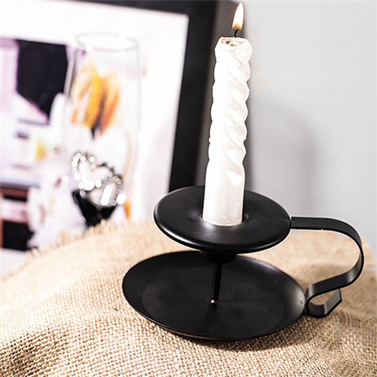 Wholesale Nordic Round Metal Black Votive Candle Holder Plate Tray Hand-Held Teacup Candle Cup For Home Decor