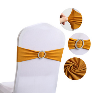 Banquet Party Solid Color Decorative Bow Elastic Straps Polyester Stretch Buckle Chair Sash For Hotel Wedding