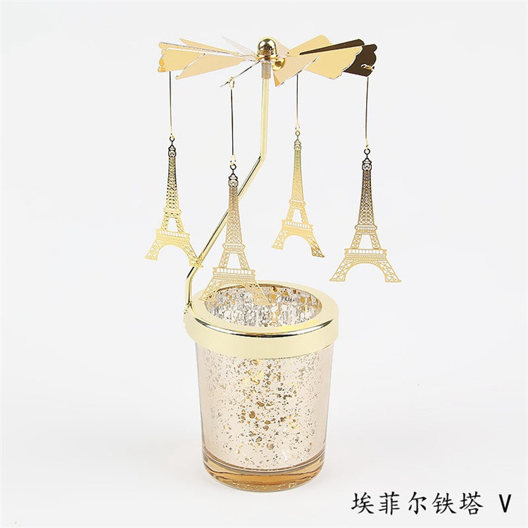 Creative Rotating Candle Holder Carousel Metal Glass  Tealight Candlestick Holder Aromatherapy Ornament