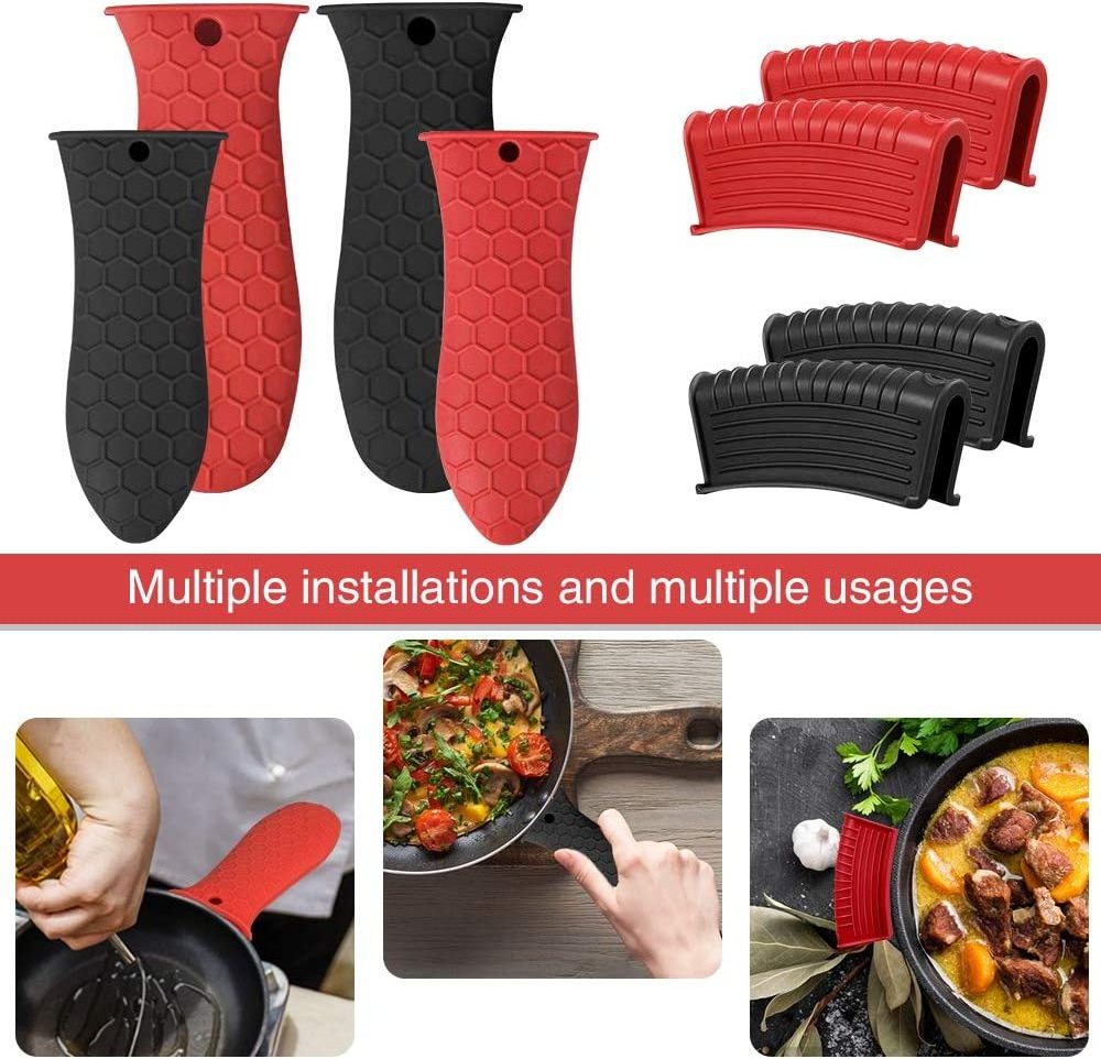 8 Pack Silicone Hot Handle Holder Heat Resistant Potholder Cookware Handle Cast Iron Skillet Handle Covers