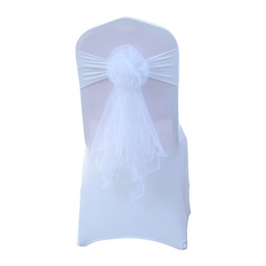 Spandex Organza Chair Sash Bow Elastic White Green Organza Chair Band for Wedding Chair Cover