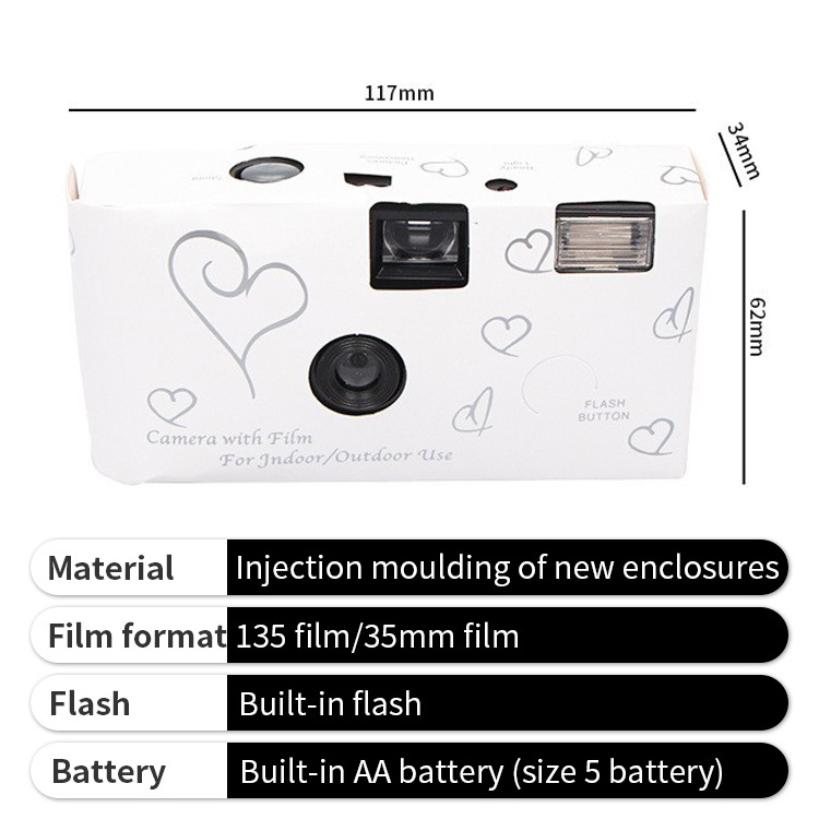 Custom Disposable Cameras White Wedding Gift Logo 35MM Single Use Camera with Film