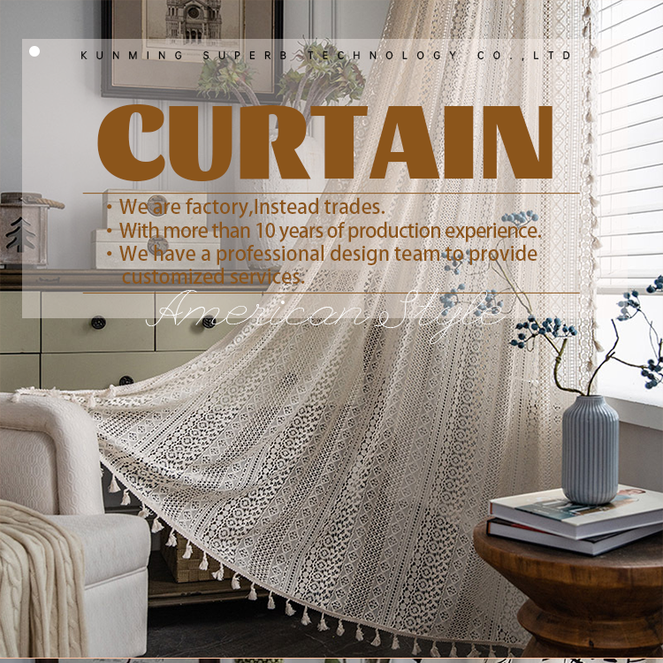 Manufacturer Polyester-Mixed Cotton Crochet Plaid Patchwork Curtains for the living room luxury