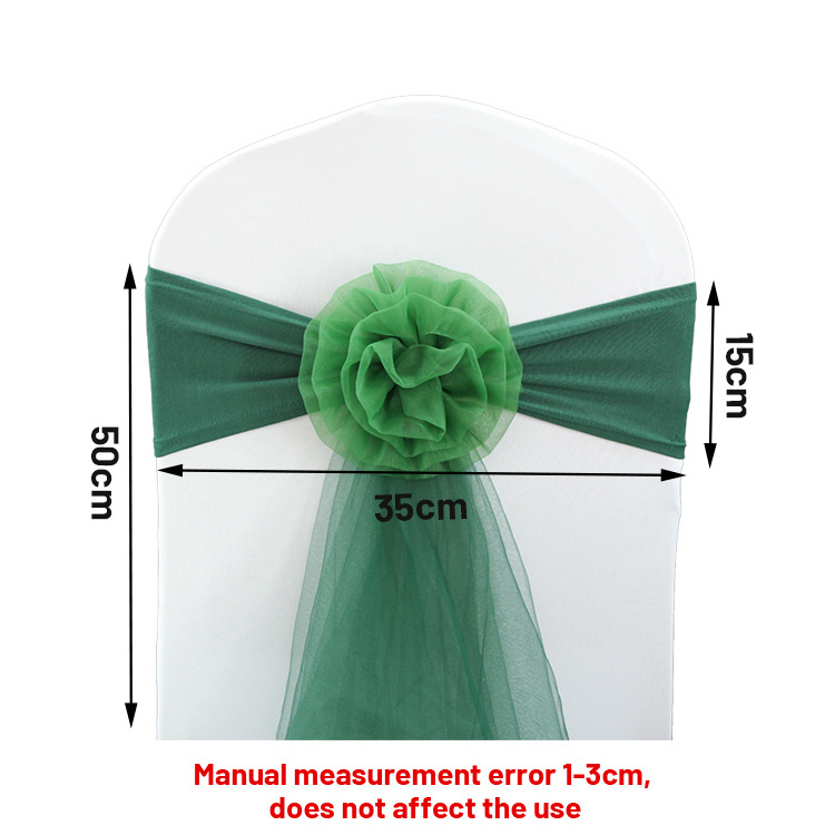 Spandex Organza Chair Sash Bow Elastic White Green Organza Chair Band for Wedding Chair Cover