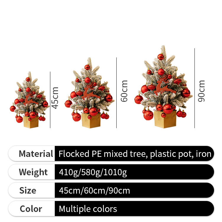 2023 Flocked Christmas Tree Prelit Snow Table Red Mini Decoration Christmas Tree for Promotion