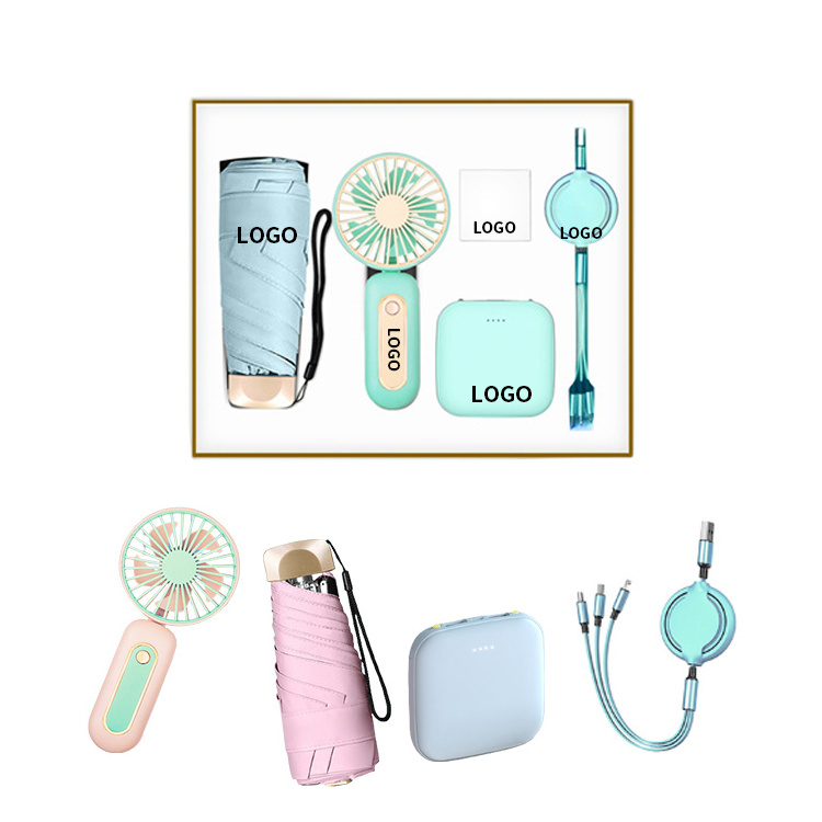 Wholesale Mini Fan Gift Set Valentines Day Promotion Present Umbrella Gift Box Set for Women