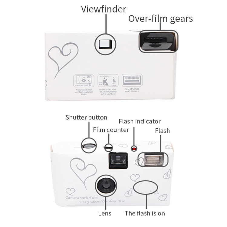 Custom Disposable Cameras White Wedding Welcome Gift  35MM Single Use Camera with Film