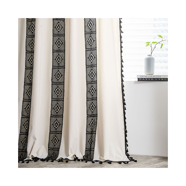 Manufacturer Polyester-Mixed Cotton Crochet Plaid Patchwork Curtains for the living room luxury