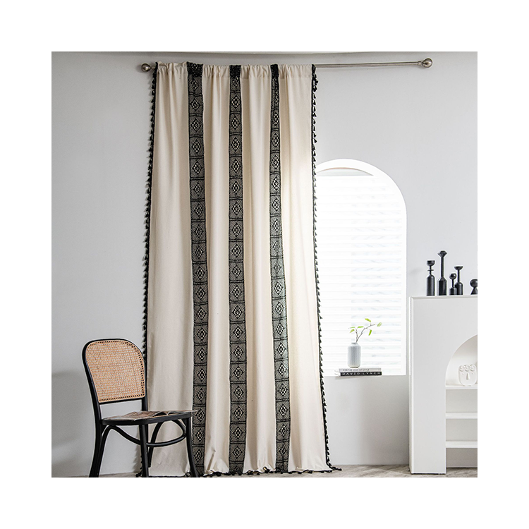 Manufacturer Polyester-Mixed Cotton Crochet Plaid Patchwork Curtains for the living room luxury