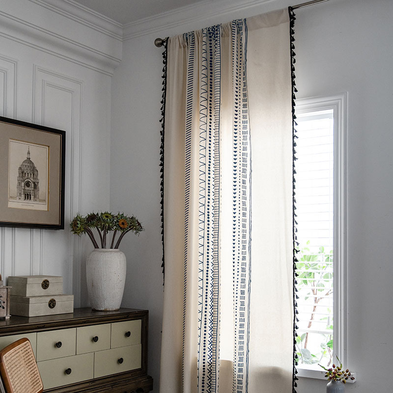 Manufacturer Polyester-Mixed Cotton Crochet Plaid Patchwork Curtains for the living room luxury