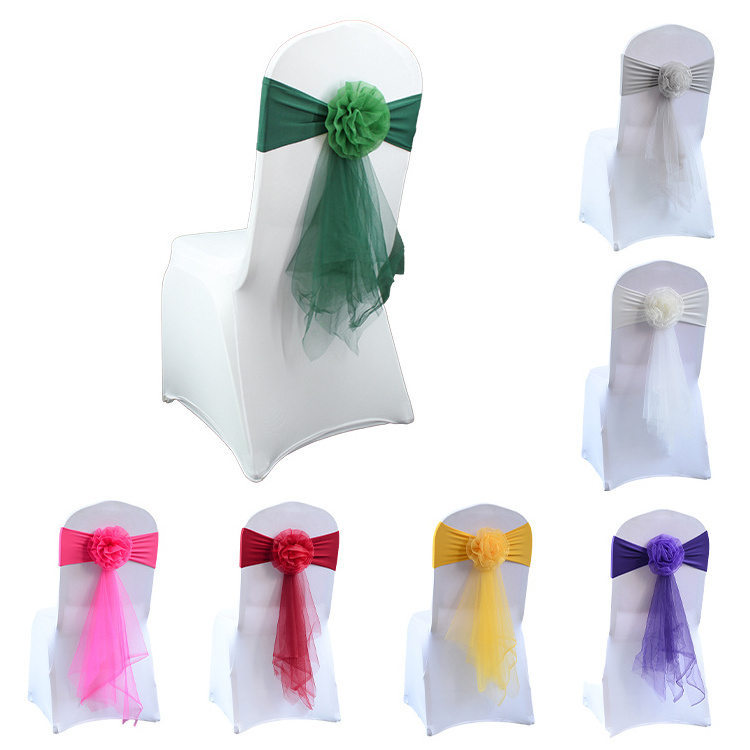 Spandex Organza Chair Sash Bow Elastic White Green Organza Chair Band for Wedding Chair Cover