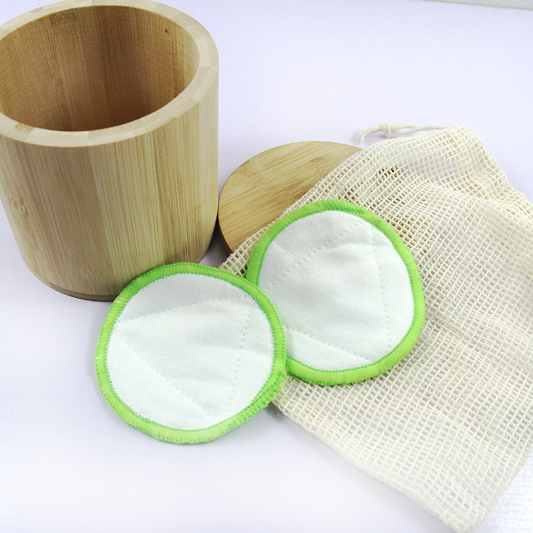 Bamboo Cotton Make up Remover Pads Bamboo Makeup Cotton Cleansing Pads Bag Stone Cotton Pad Holder Accept OEM Round Bamboo Fiber