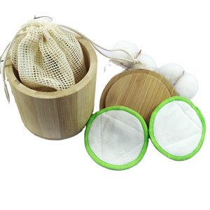 Bamboo Cotton Make up Remover Pads Bamboo Makeup Cotton Cleansing Pads Bag Stone Cotton Pad Holder Accept OEM Round Bamboo Fiber