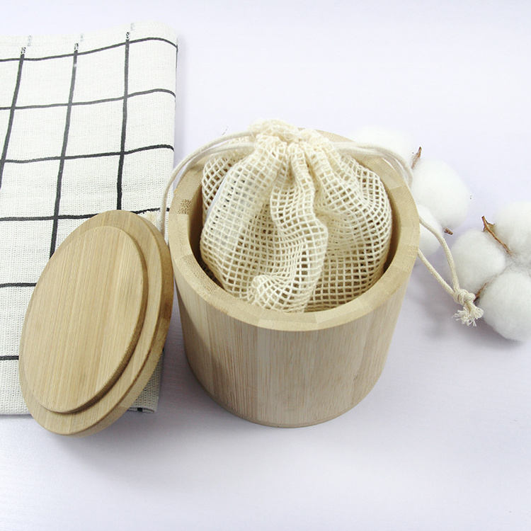 Bamboo Cotton Make up Remover Pads Bamboo Makeup Cotton Cleansing Pads Bag Stone Cotton Pad Holder Accept OEM Round Bamboo Fiber