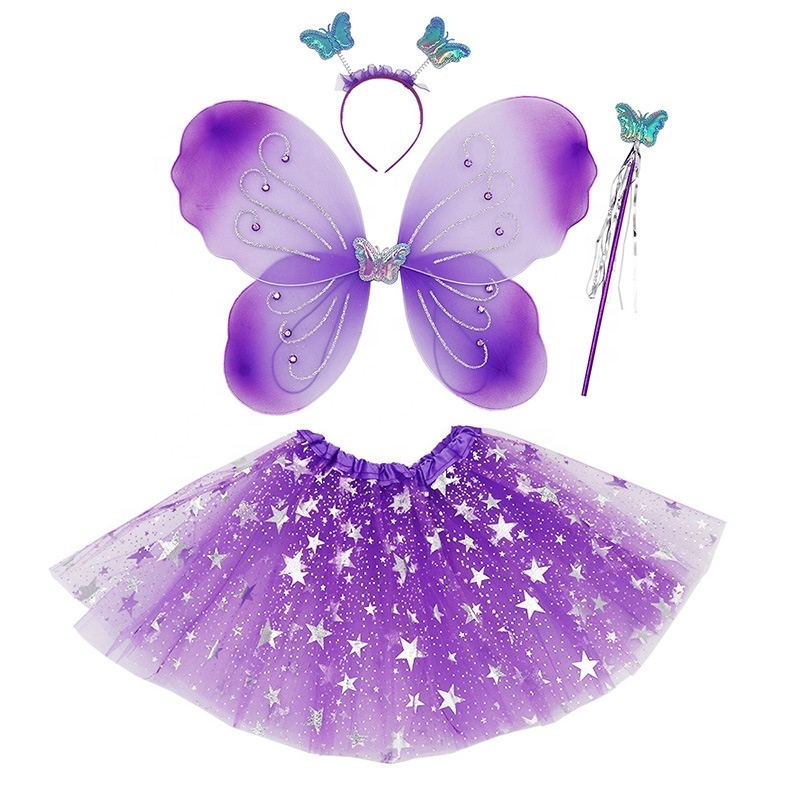 Factoary Wholesale  Stage Butterfly Tutu Dress With Wings and Fairy Stick For Kids School Stage and Party Costumes Skirt