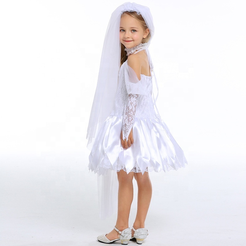 Children Bride Costume For Girl Beautiful Princess Halloween Fancy Dress Up Outfit