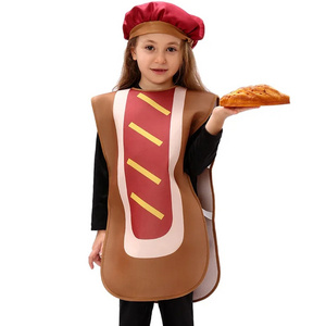 Hot Dog Food Hooded Cosplay Costume For Kids Stage Performance And Funny Halloween Party Dress Up