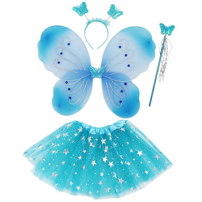 Factoary Wholesale  Stage Butterfly Tutu Dress With Wings and Fairy Stick For Kids School Stage and Party Costumes Skirt